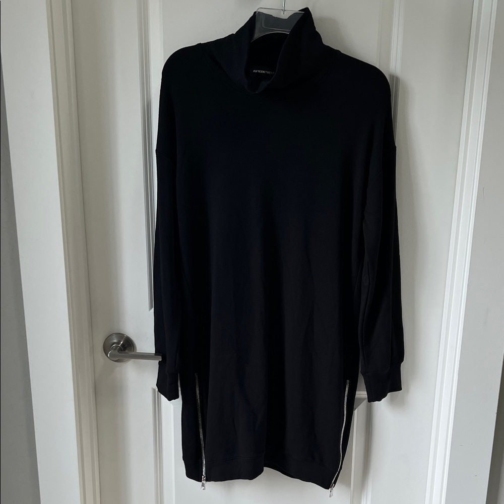 Fifteen Twenty Black Cowl Neck Hoodie with Zipper Accents